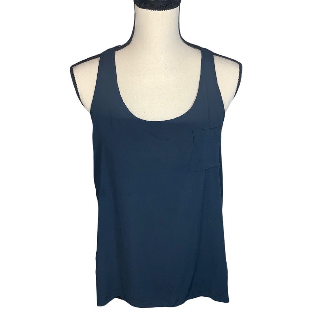 Final Touch Navy Blue Sleeveless Tank Top Front Pocket Cross Back Size M